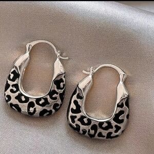 Silver Leopard Print Hoop Earrings